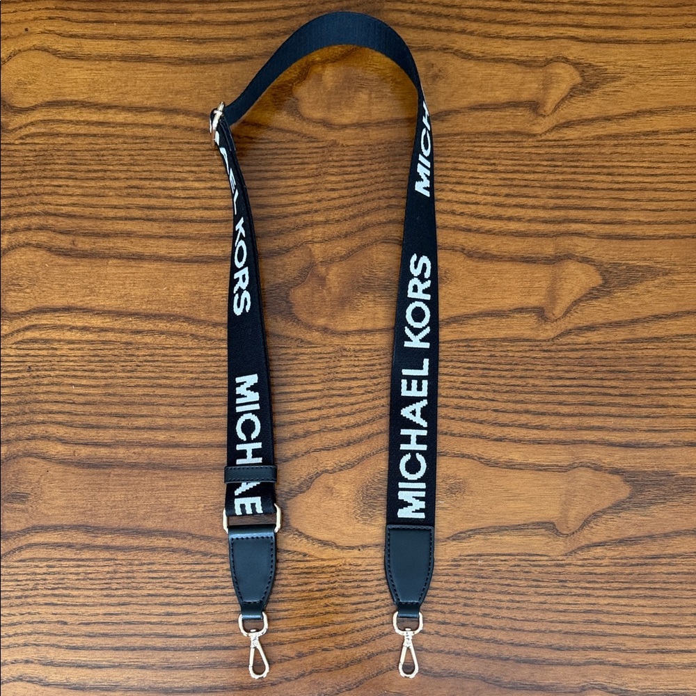 Michael Kors Black and White Branded Adjustable Crossbody Strap